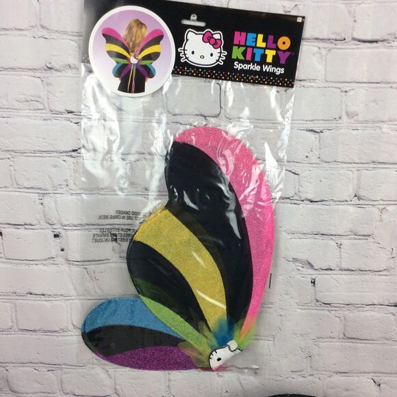 Hello Kitty Childs Black Sequined Fedora & Rainbow Sparkle Wings Cosplay Costume - Picture 2 of 12